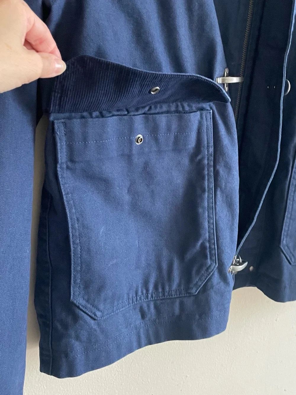 Zara Contrast Collar Fireman Clasp Barn Jacket  XL Blue